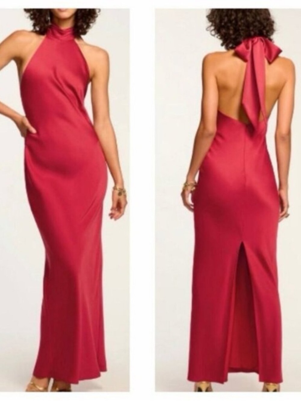 Ramy Brook Red Backless Halter Gown